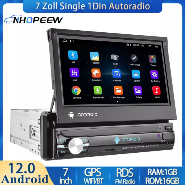 7" 1 DIN Bildschirm Android 12 Autoradio mit GPS Navi WIFI Bluetooth FM RDS SWC