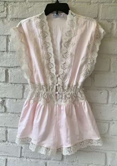 VTG 80’S AMARETTA pink satin sexy bodysuit lace jumper 60s 70s lingerie ...