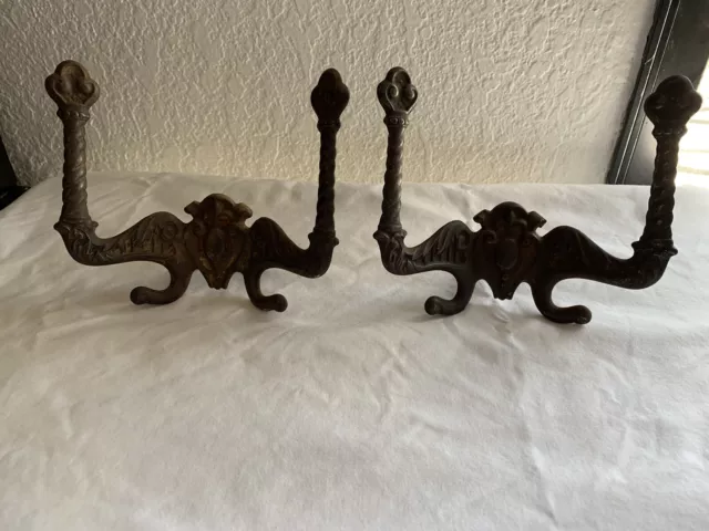 Antique Ornate Rustic pair of Cast Iron Coat / Hat Rack Hooks