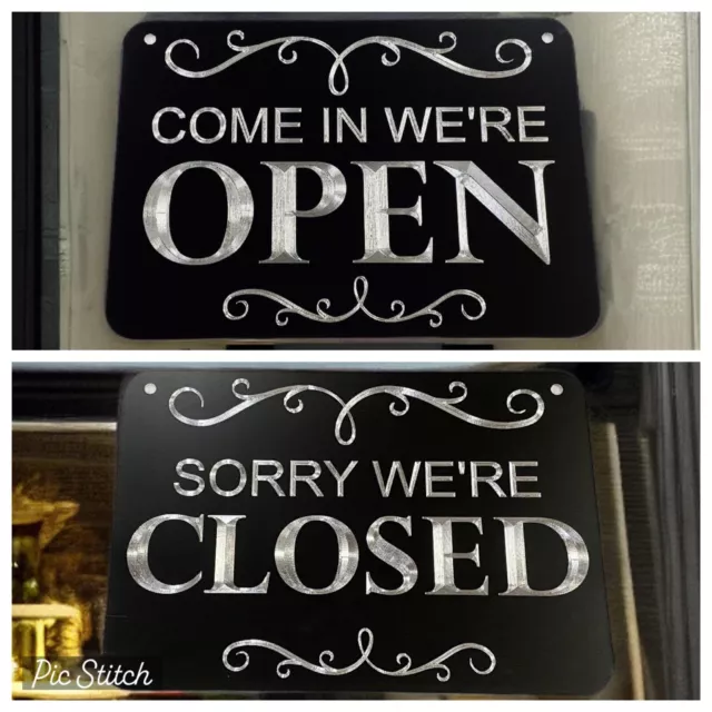 Engraved Double Sided Open Closed Diamond Etched Black Metal Business Sign 10x7