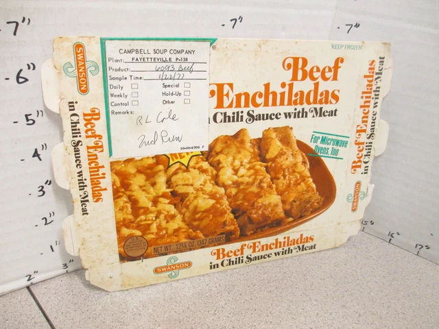 SWANSON 1977 BEEF ENCHILADAS meat chili sauce TV dinner frozen food box