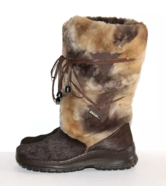 Women's Luxury OSCAR Sport Fur Leather Made in Italy Boots Size 38 2