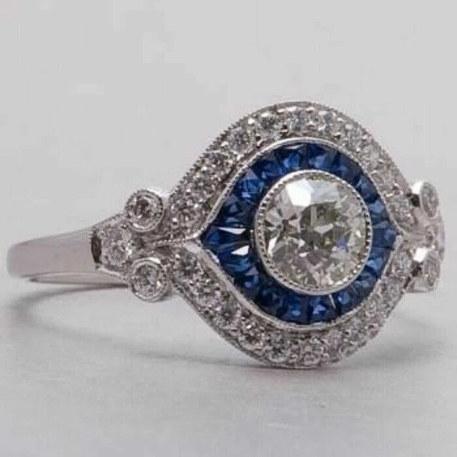 2.72 Ct Lab-Created Round Cut Diamond Target Halo Style Old Vintage 1920's Rings