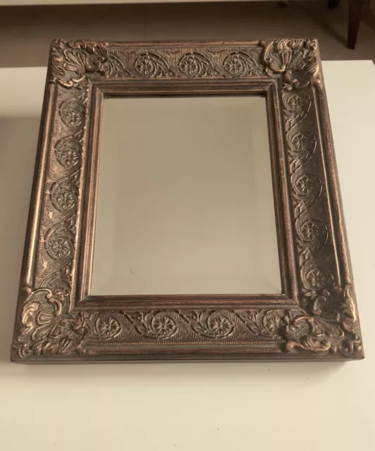 ART NOUVEAU STYLE GOLD FRAMED BEVELED MIRROR 14 by 12 inches