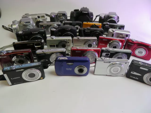 Lot Of 26 Digital Cameras, Canon/Sony/Panasonic/Fujifilm &More! ***Untested***