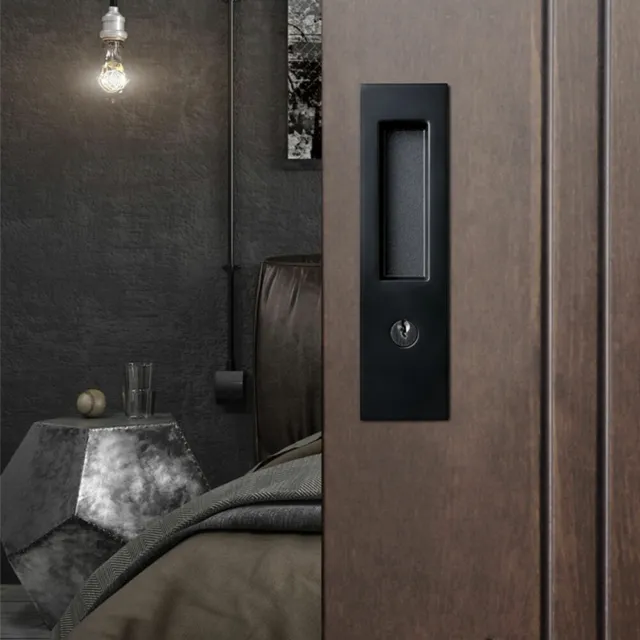 Sliding Barn Door Lock with 3 Keys Invisible Security Door Locks Silver/ Black