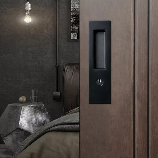 Sliding Barn Door Lock with 3 Keys Invisible Security Door Locks Silver/ Black