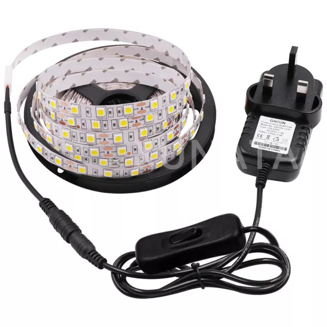 12V 5050 LED Strip Lights Under Cabinet Kitchen Lighting Waterproof Tape+UK Plug