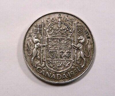 Canada King George VI Silver 50 Cents Half Dollar 1951 SCARCE Lion & Unicorn