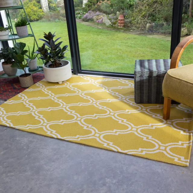 Ochre Trellis Flatweave Rug Moroccan Recycle Cotton Living Room Hall Runner Rugs 2