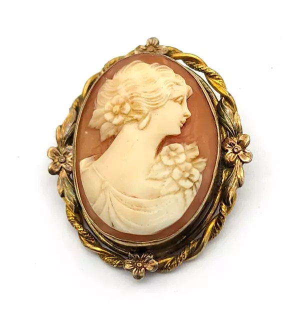 Antique Vintage Victorian Oval CAMEO Pin Brooch Yellow Gold 12k GF #A12