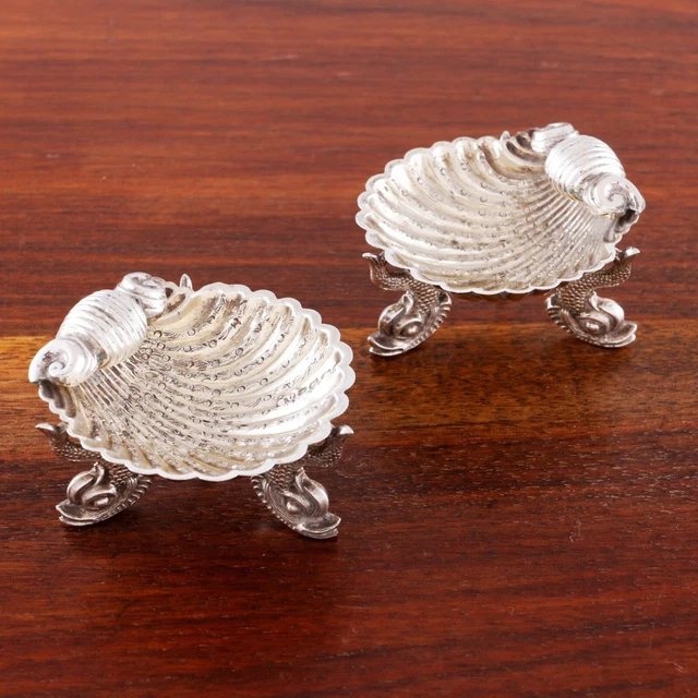2 George Unite English Sterling Silver Dolphin Footed Salt Cellars No Monogram
