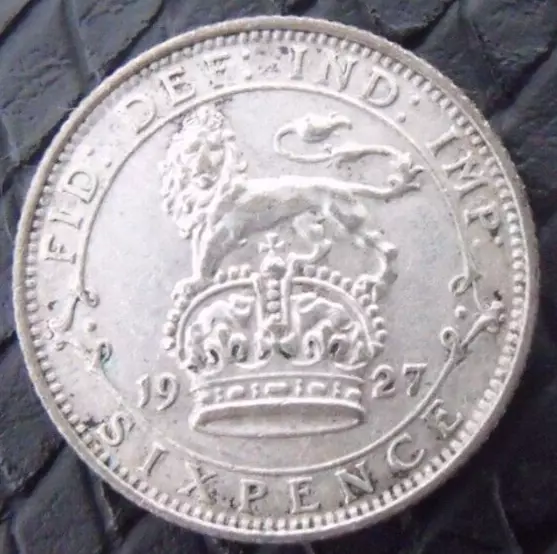 1927 GEORGE V SILVER SIXPENCE  ( 50% Silver )  British 6d Coin.   897