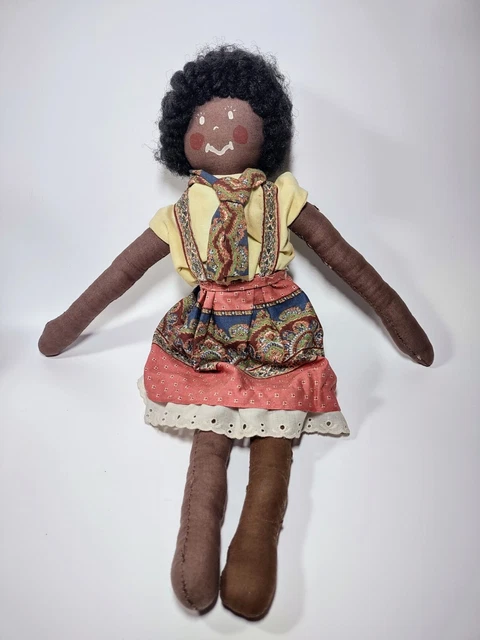 Rag Doll Vintage African American Wool Hair Handmade Primitive Folk Art 1974