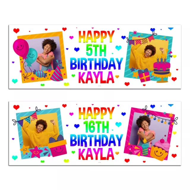 Personalised Happy Birthday Banner  Boys Girls Party Wall Decor Add Your Photo