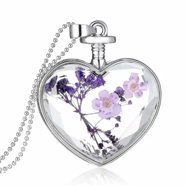 Natural Real Dried Flower Glass Floating Locket Pendant Necklace Women Jewellery