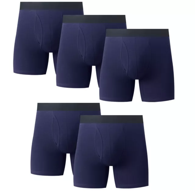 5PK Mens Cotton Boxer Briefs Tagless Comfort Flex Underwear With Opening Fly