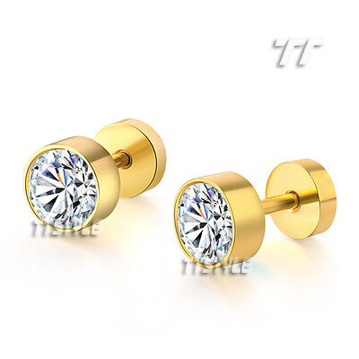 TT Surgical Steel Gold Tone Round Fake Ear Plug Earrings Body Piecing (BE96)