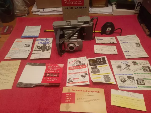 Polaroid Land Camera Highlander Model 80 W/Box & Paperwork Vtg Usa