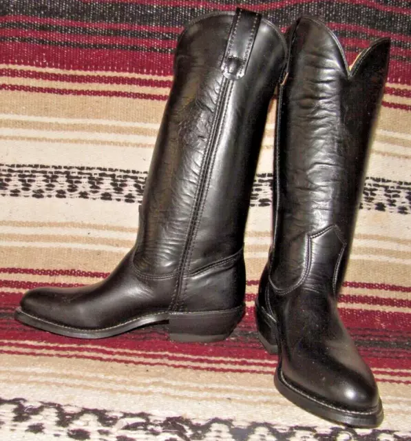 Womens Vintage Unbranded Black Leather Roper Cowboy Boots 6 B NEW in Box