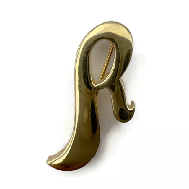 Sarah Coventry Gold Tone Initial Letter R Small Brooch Scarf Lapel Pin 1 Inch