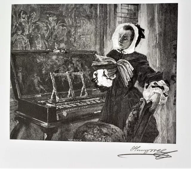HENRY WOLF Original Pencil SIGNED Wood Engraving Tissue The Music Teacher 1897 2