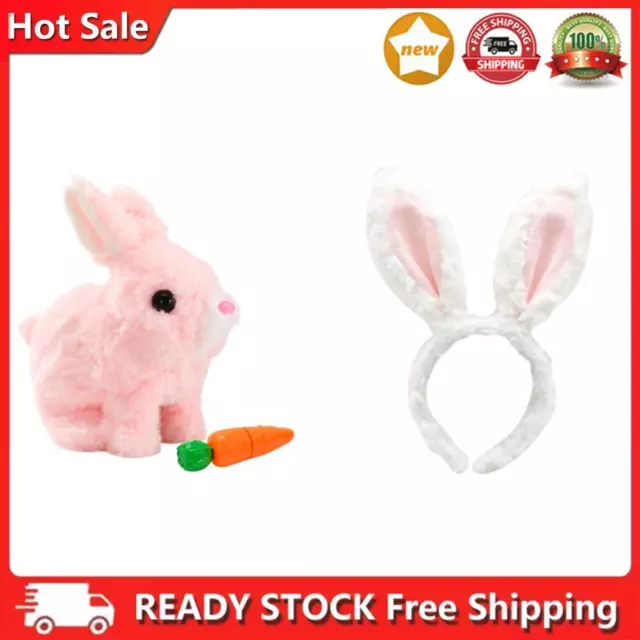 Kids Easter Electric Walk Talk Hopping Bunny Toy with Carrot for Gift (Pink)