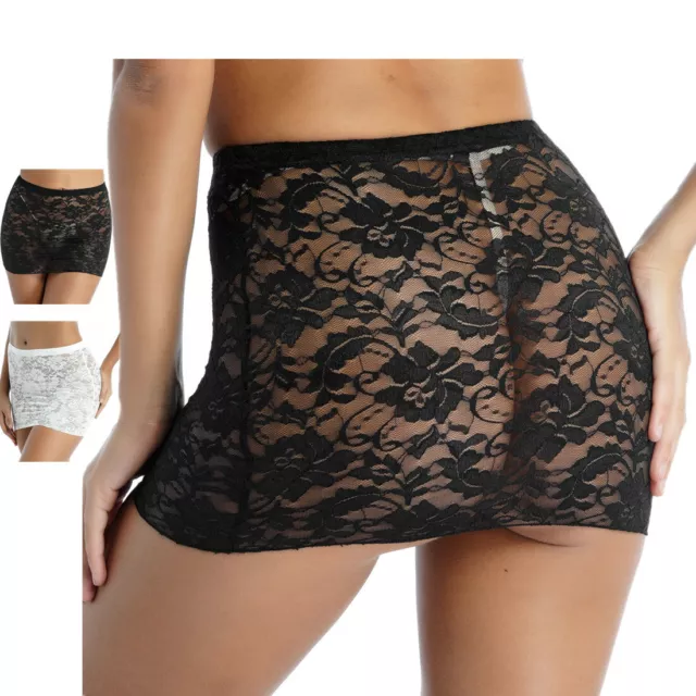 Minigonna sexy donna trasparente fiori pizzo bodycon abito fasciatoio trasparente ¬