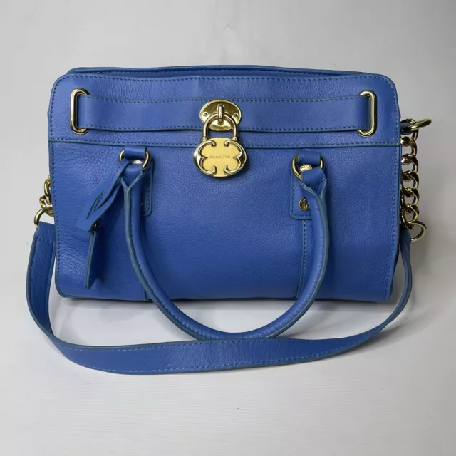 EMMA FOX Cambridge Blue Leather Front Gold Lock Satchel Bag NEW