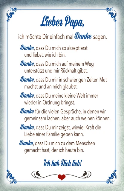 SCHILD SPRUCH &LIEBER Papa, Danke sagen" 20 x 30 cm Blechschild EUR 15