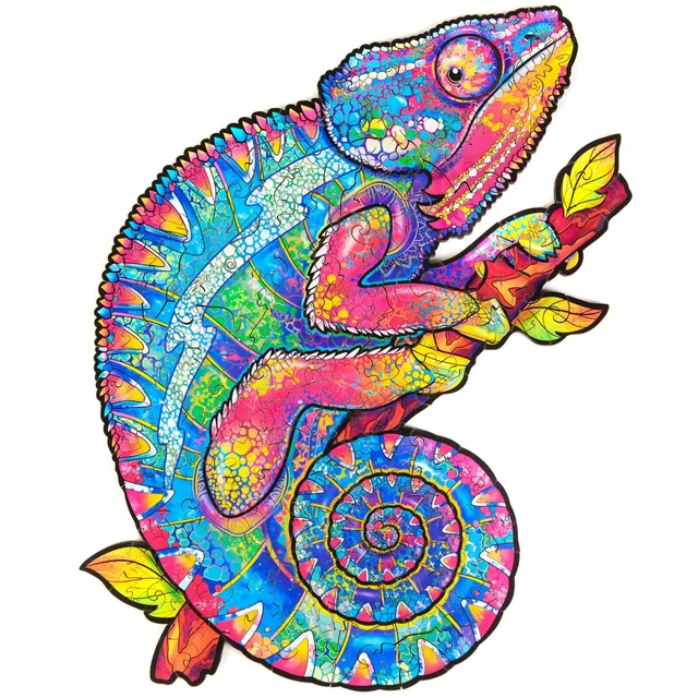 Unidragon Wooden Jigsaw Puzzles "Iridescent Chameleon" Wooden Puzzles - S