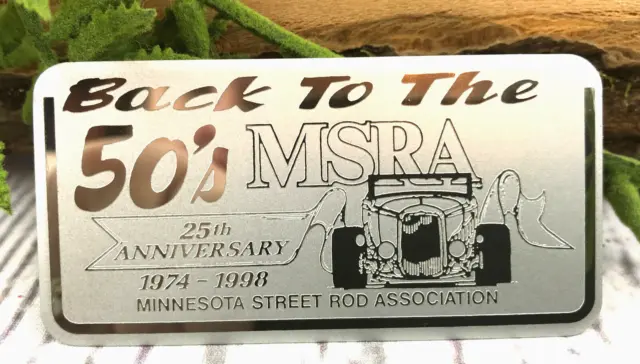 Vtg MSRA Back to the 50’s 25th Anniversary Dash Plaque 1998 Souvenir