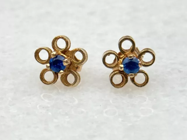 VINTAGE 14K SOLID Yellow Gold Stud Earrings Natural Blue Tanzanite $144 ...