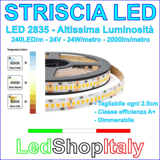 Strisce LED 24V 24W/m 240Led/m  - altissima luminosità - dimmerabili