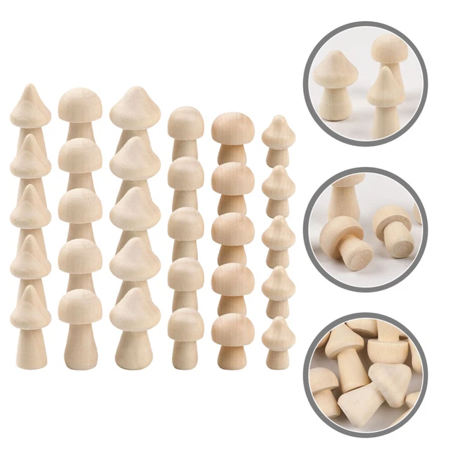 60pcs champignons naturels inachevés champignons en bois non peints pour enfants