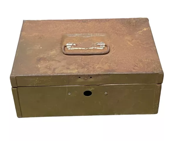 Vintage Aged WORN Rusty Green Heavy Metal Cash Box Industrial Rare