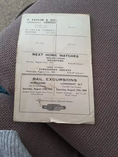 BRADFORD CITY V Doncaster Rovers 20th August 1949 Football Programme £4 ...