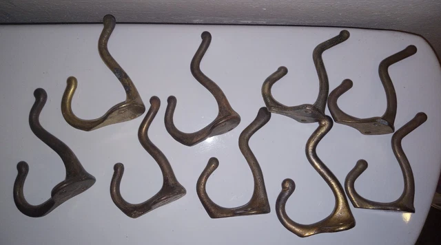 Vintage Brass Coat Hooks Salvage Hardware Lot of 9
