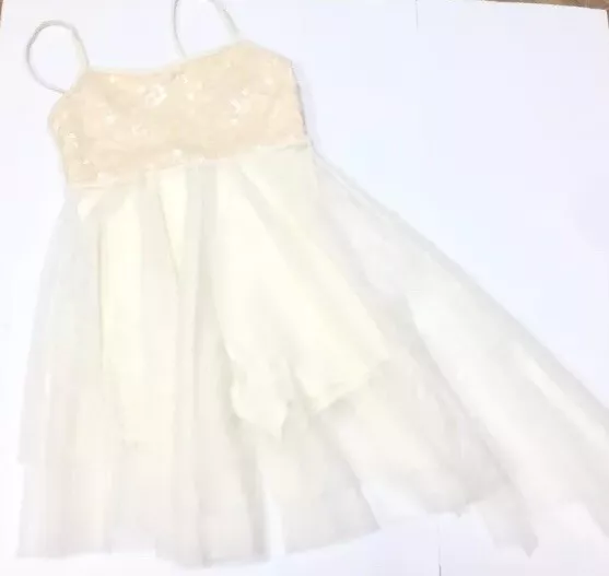 Double Platinum Performance Wear Dress Body Suit Child Medium M Sequin Cream CM