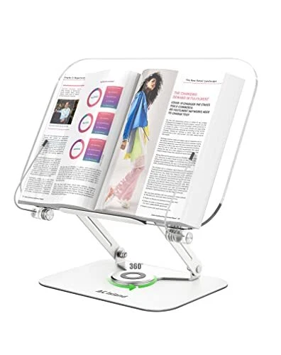 ACIsland Acrylic Book Stand for Reading-Adjustable Holder with 360° Rotating