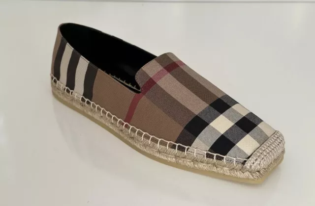 NIB $570 Burberry Women's Espadrille Flats Birch Brown Check 9.5 (39.5) 8056816 2