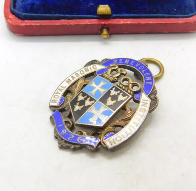 Sterling Silver & Colourful Enamel Masonic Fob Medal Antiqeu 1926 Art Deco