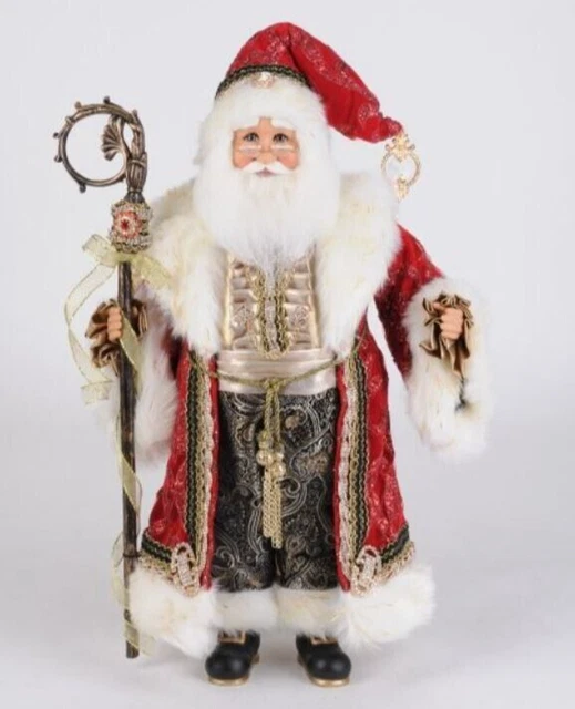 19" Karen Didion Regal Red Gold Santa Claus w Staff Figure Doll Christmas Decor