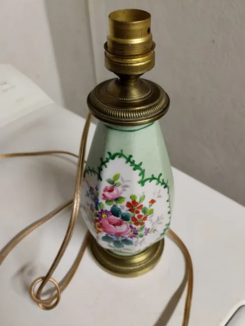 Lampe De Chevet Vintage En Céramique Laiton Fleur Dessin Fait Main Ancien...