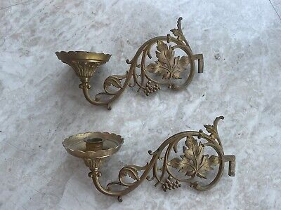 pair antique French Monastery gilt bronze Wall Arms sconces Grapes Cloister