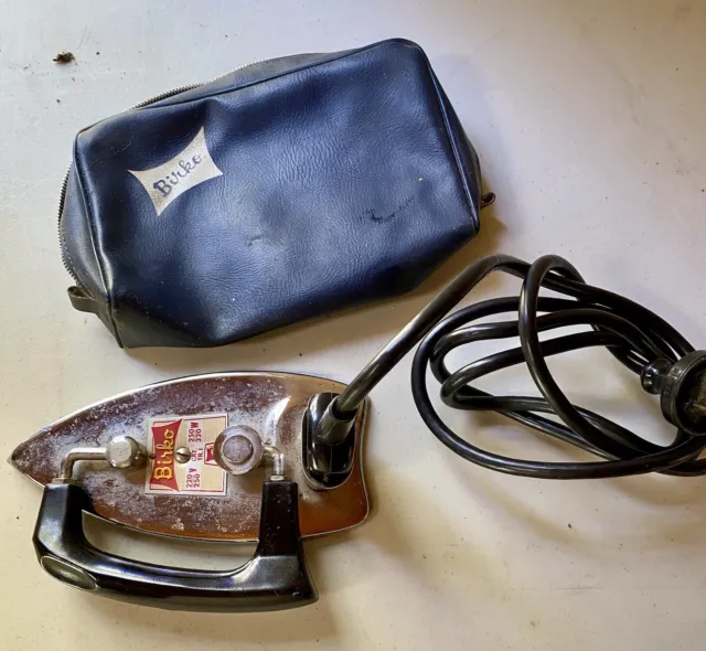 Vintage Working - Travel Birko Iron Steel Foldable 1950s Bakelite Handle & Bag