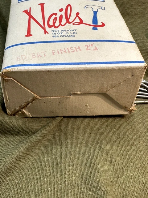 Vintage box of nails - Lowe's Your Household Word.  Open box.  6D Finishing 2in. 9