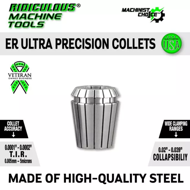 Ultra Precision 7/16" ER32 Spring Collets (0.0001" T.I.R.) - High Quality Steel