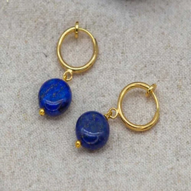 Natural lapis lazuli coin earrings Round piece earrings VALENTINE'S DAY