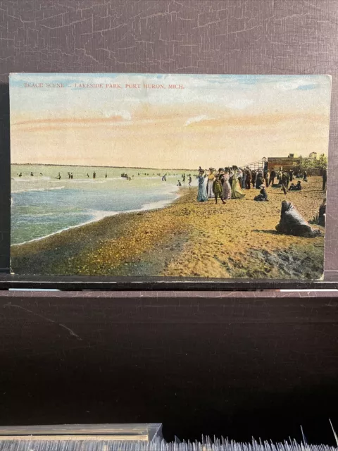 Beach Scene Lakeside Park Port Huron Michigan MI Antique Postcard 1908 post